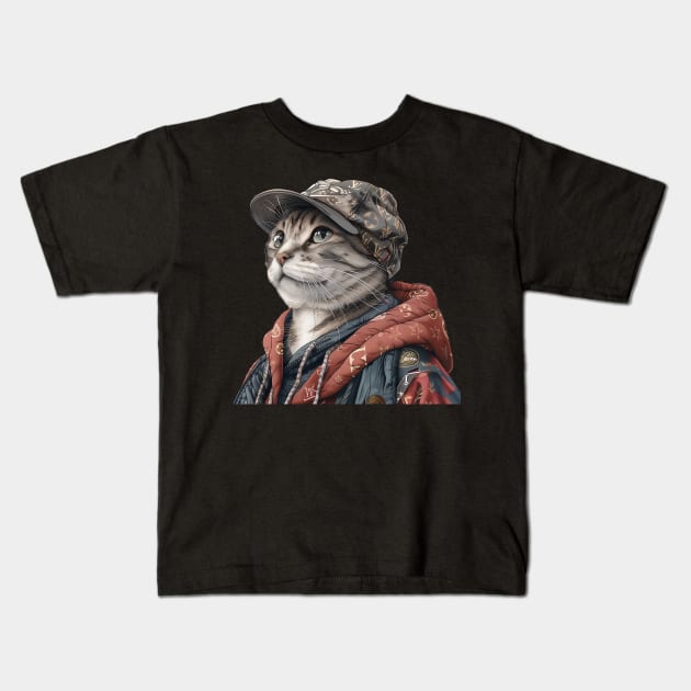 Luxurious Cat with Luxury Cap Kids T-Shirt by Vlaa